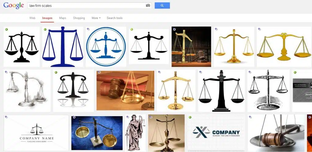 Tons of scales of justice images result when searching for a law firm logo in Google and other search engines
