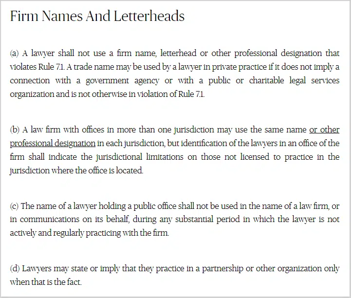 law firm naming rule