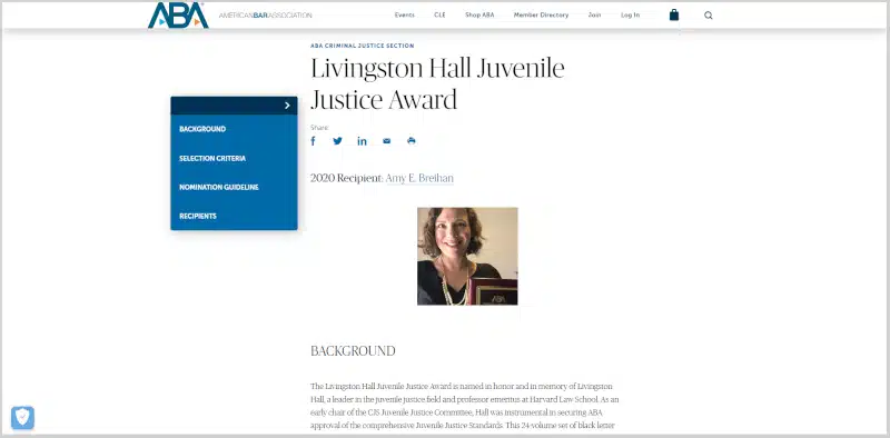 livingston hall juvenile justice award