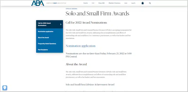solo and small firm awards