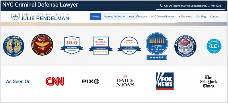 lawyer awards on website