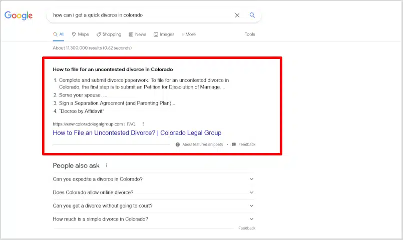 google search featured snippet law firms