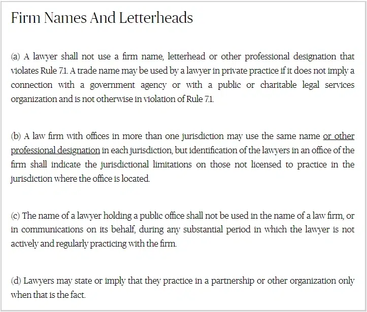 How to Name a Law Firm ABA Rules