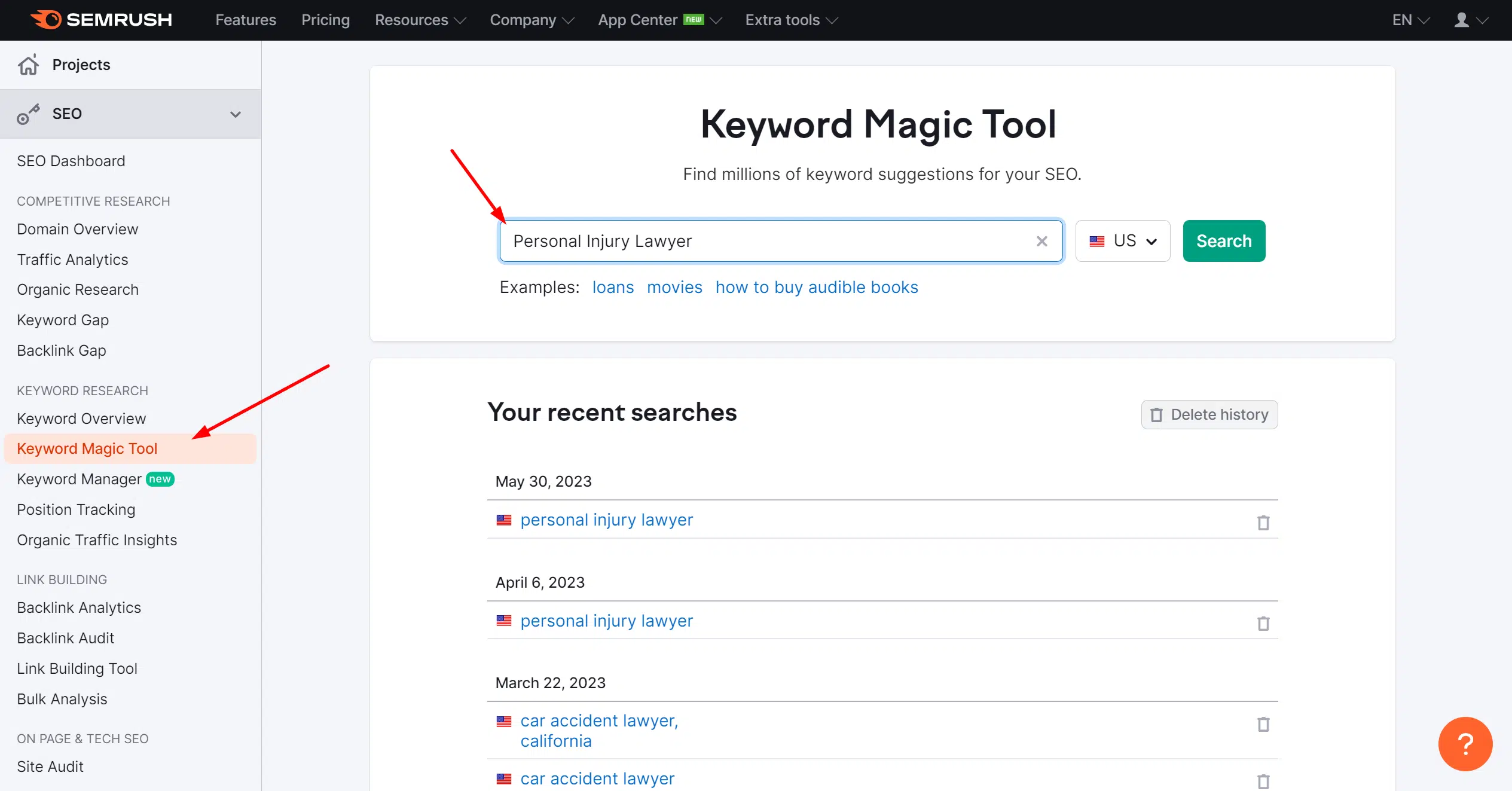 semrush keyword magic tool