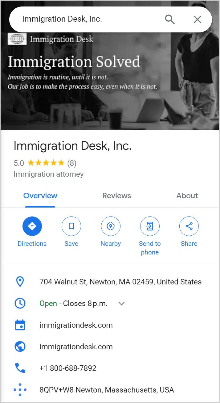 immigration law google business profile
